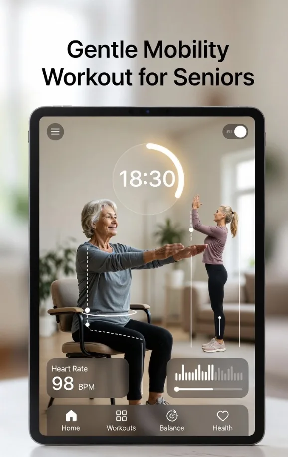 Health monitoring wearable displaying heart rate and wellness data